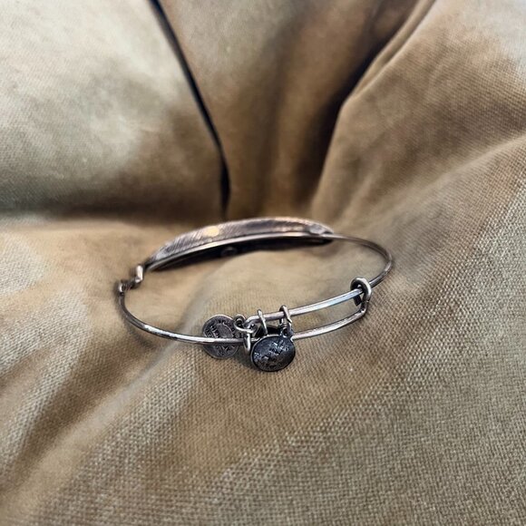 Alex and Ani Quill Plume Feather Rafaelian Silver Finish Bangle Bracelet Retired - Picture 2 of 2